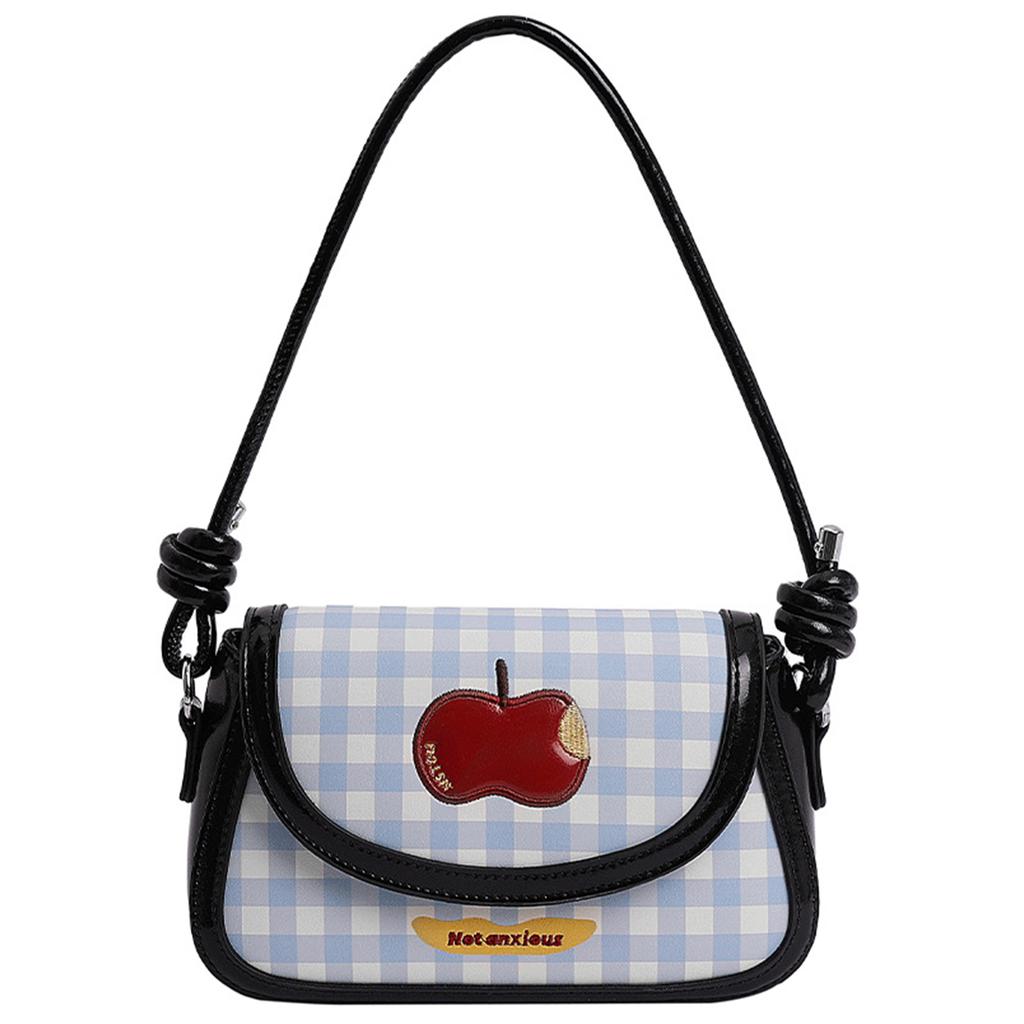 PU Leather Apple Plaid Shoulder Bag with Adjustable Strap Crossbody Bag Versatile Flap Bag for Women Work Shopping Travel Daily