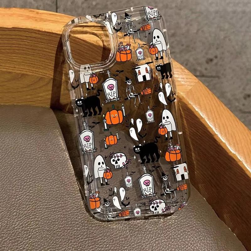 Halloween Pumpkin Ghost Transparent Phone Case For iPhone 11 12 13 14 15 16 Pro Max XS X XR 7 8 Plus SE 3  Soft Airbag Cover