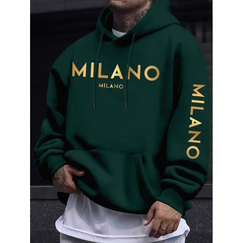 Mens Oversized Hooded Sweatshirt With Dual Print - Minimalist Milan Style Lightweight Warm Winter Casual Top