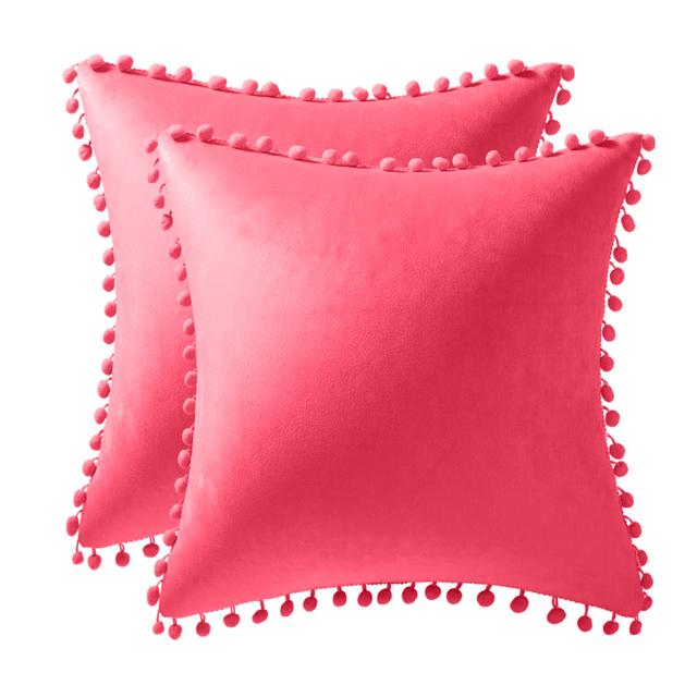 Set of 2 Velvet PIllowcase Solid Cushion Cover with Pom Poms Ball Throw Pillow Covers for Home Bed Sofa Decor 45X45  30X50 Cm