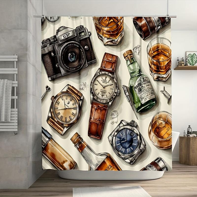 Luxury Watches Pattern Shower Curtain , Durable Polyester, Easy Clean, for Bathroom/Bathtub/Window Decor
