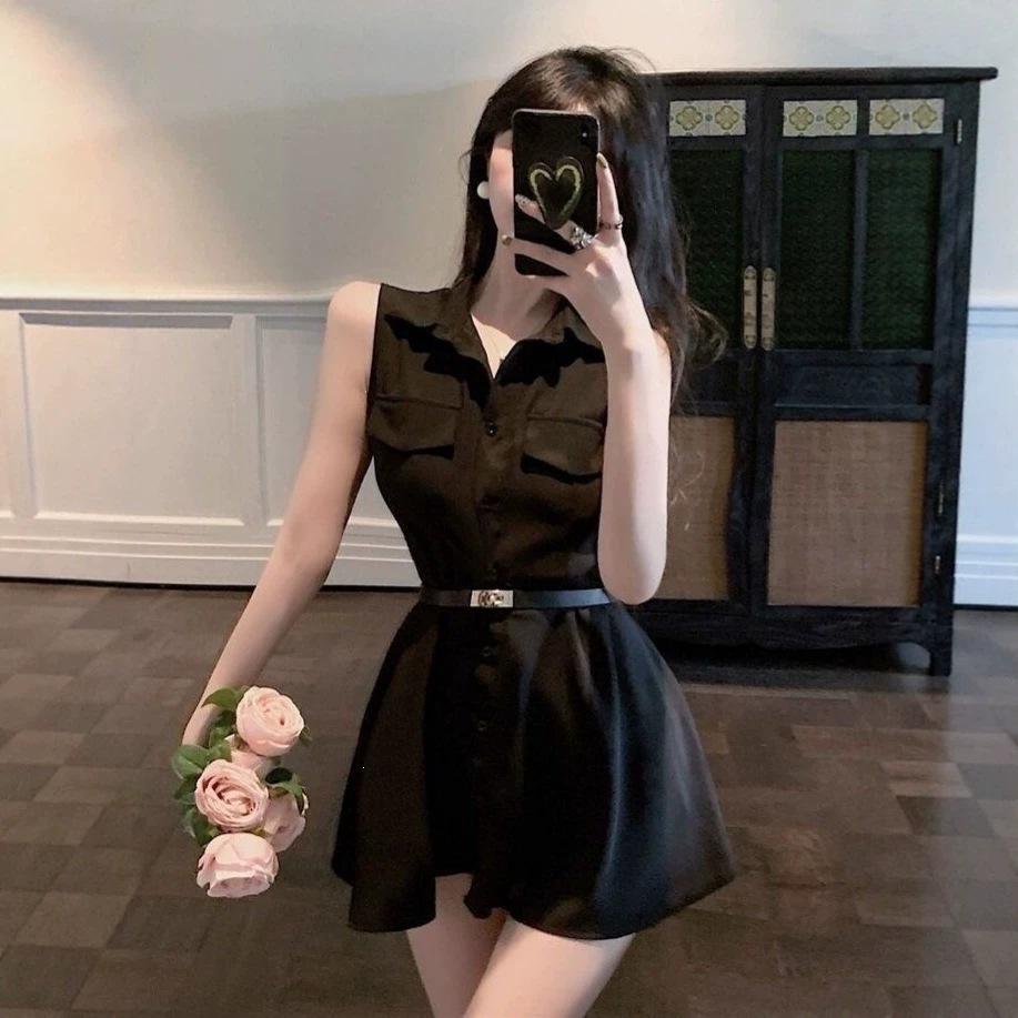 French Temperament Slim-fitting Sleeveless Shirt Dress Small Man Niche Design Feeling Waist A-word Skirt Women's Summer New