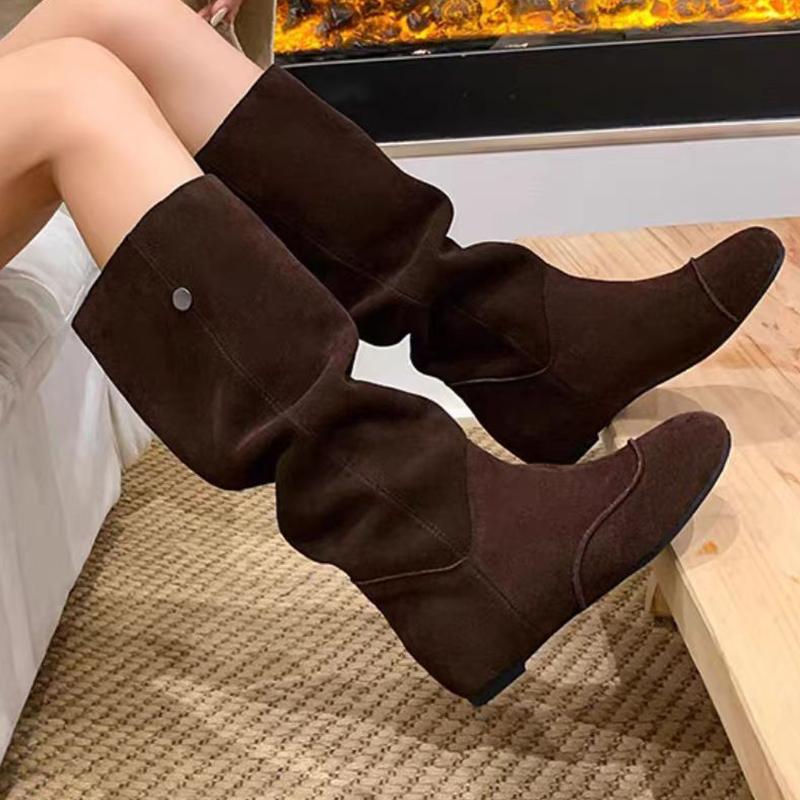 Long Boots for Women Flats Suede Designer Shoes Dress Cozy Chelsea Boots Winter Woman 2025 New Casual Mujer De Botas