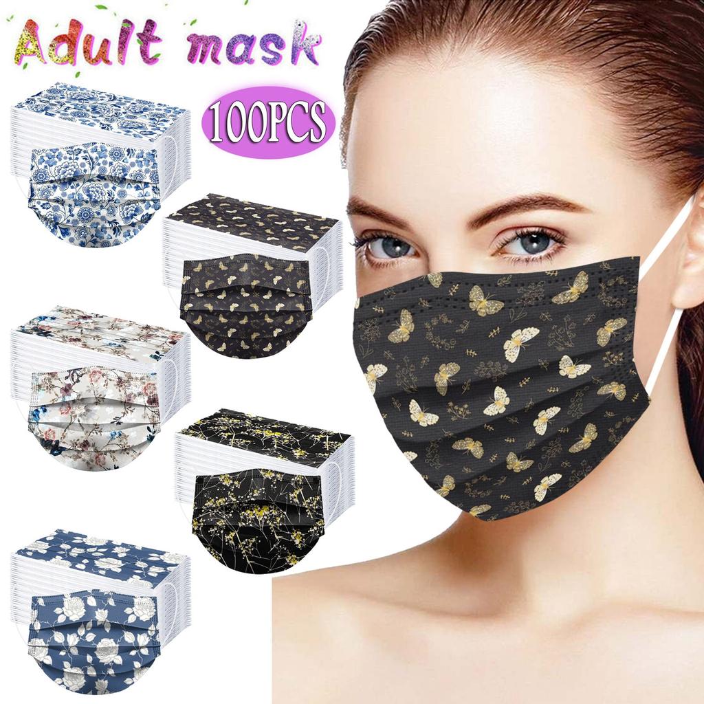 100PCS Adult Fashion Print Disposable Face Mask 3 Ply Earloop Anti-PM2.5 