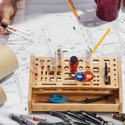 Wooden Tool Organizer with Screwdriver and Scissor Rack