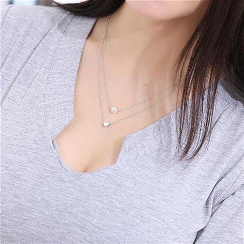 Creative Handmade Wedding 925 Sterling Silver Love Heart Pearl Multilayer Choker Necklaces For Women Girl Gift Collar N082