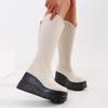 Fashion Fashionable High Quality Women New Modern Mid-calf Boot  Riding Boots Platform Round Toe Black White  Big Size 43 Street Boots