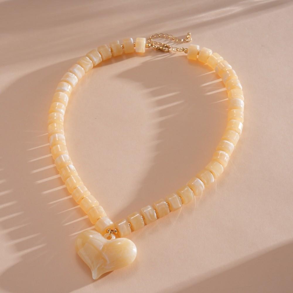 Choker Women Clavicle Necklace Round Bead Sweater Chain Acrylic Love Heart Necklace  Spring Summer