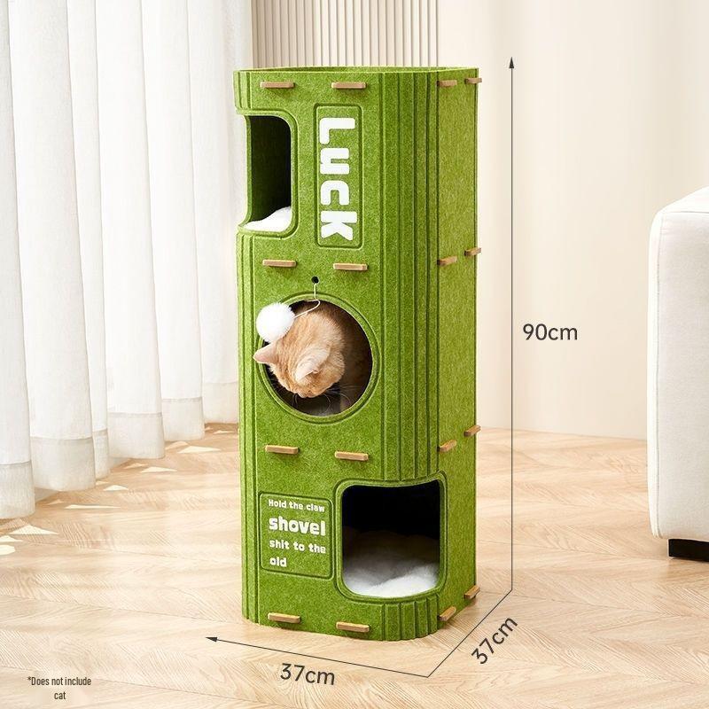 Four-Season Cat Tree House: Multi-Layer Felt Nest for Multiple Cats with Double-Layer Hideaway