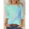 Ladies' Gradient Pink Blue Printed Long Sleeve T-shirt - Gradual Splicing Round Neck Casual Top
