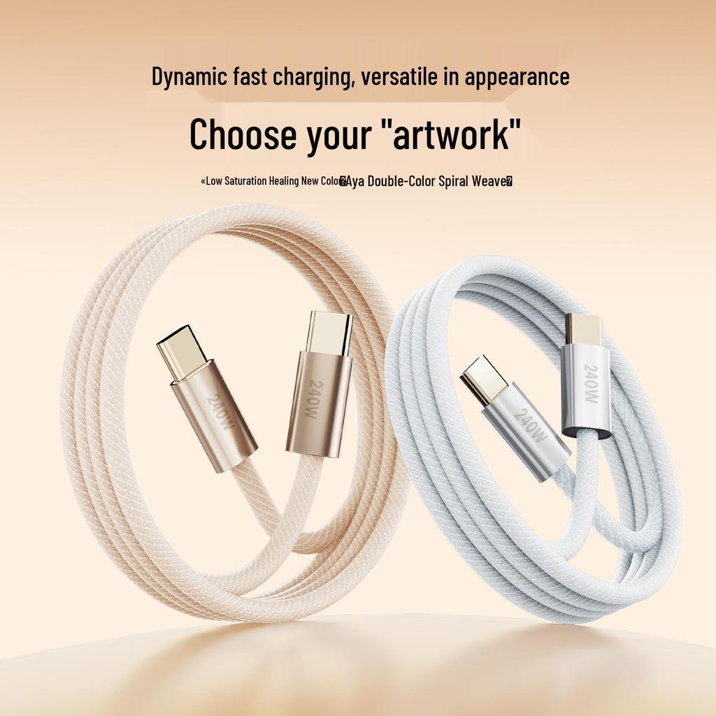 240W opletený datový kabel typu C, duální, se pozlacenými konektory, kompatibilní s Apple 8-17 a Android.