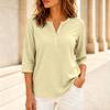 Women's Casual Color V-Neck Three-Quarter Sleeve Button T-Shirt Top