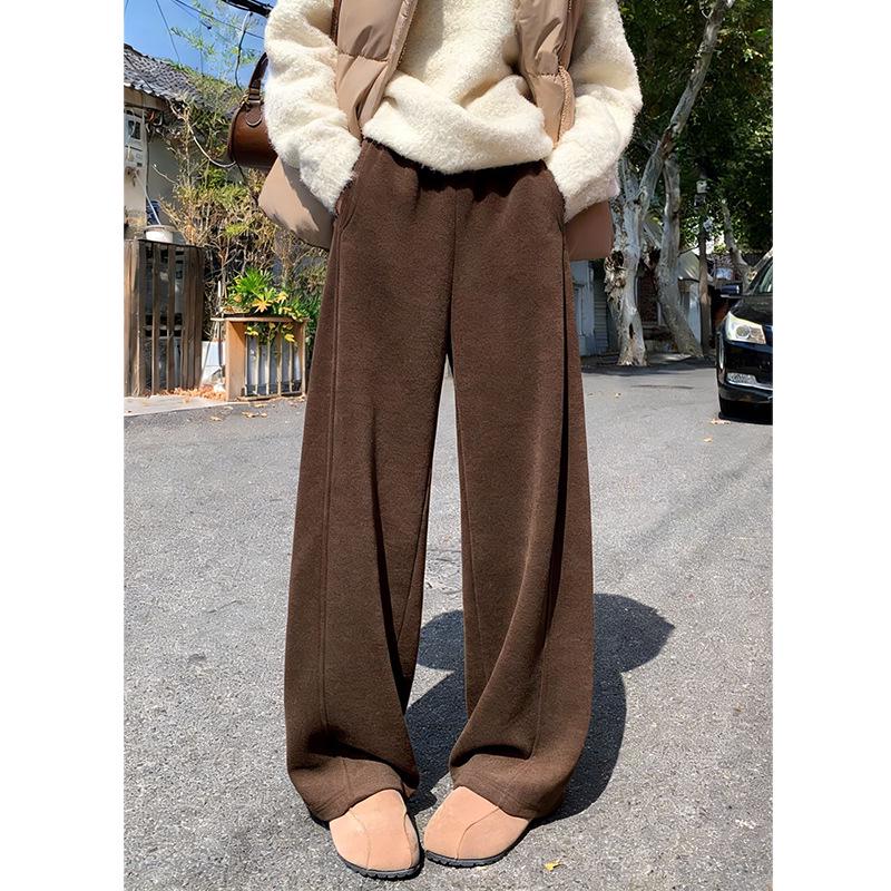 

2026 Spring Women s Elastic Velvet Warm Knit Straight-Leg Pants XXL кофейный