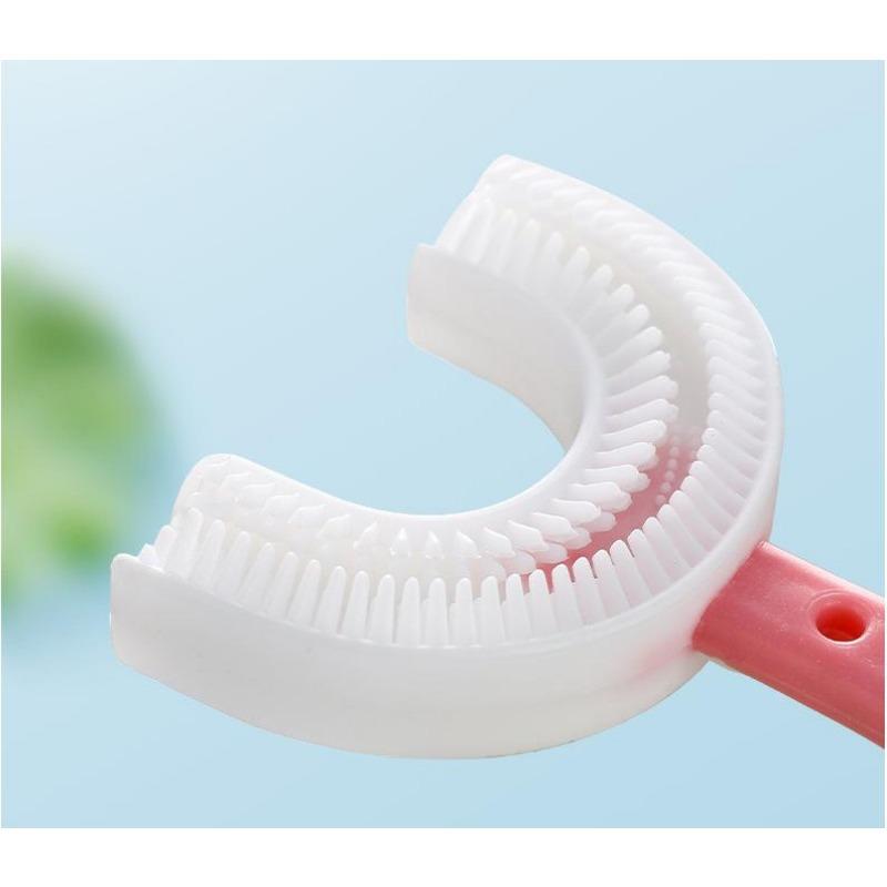 U Shape Kids Toothbrush with Handle Silicone Oral Care Cleaning Brush for Children