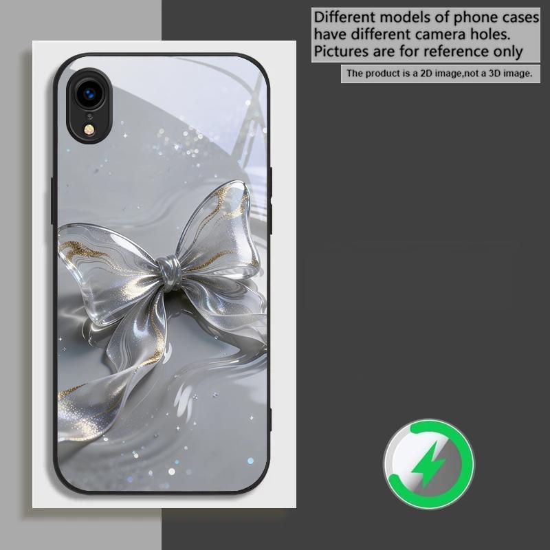 

Transparent crystal bow suitable for iPhone 17 Pro Max 16E 15 Pro 14 13 Plus 12 mini 11 XR X 7 8 16 Air black Glass Phone Case iPhone Air