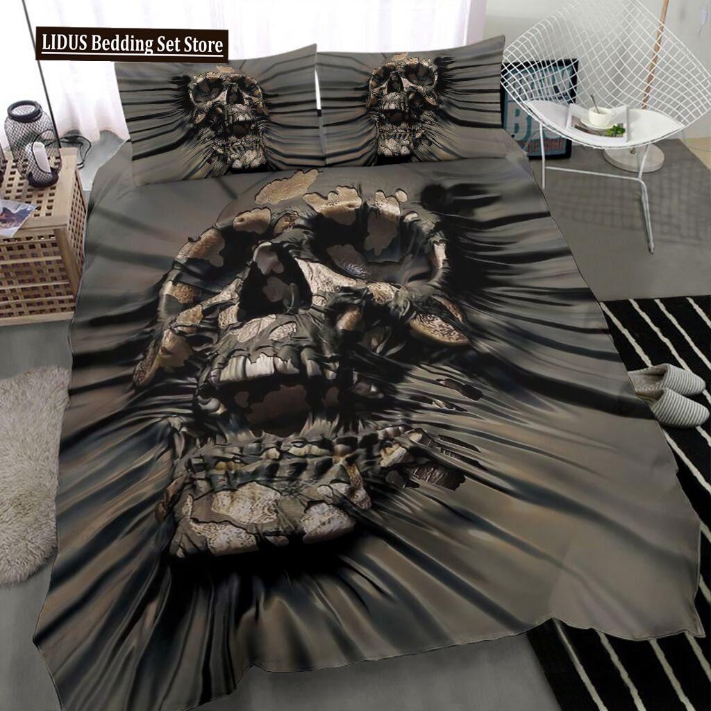 Skull Chevalier Duvet Cover Set King Size Horror Skeleton Bedding Set Day Of The Death Comforter Cover 2/3pcs For Boys Men Gifts