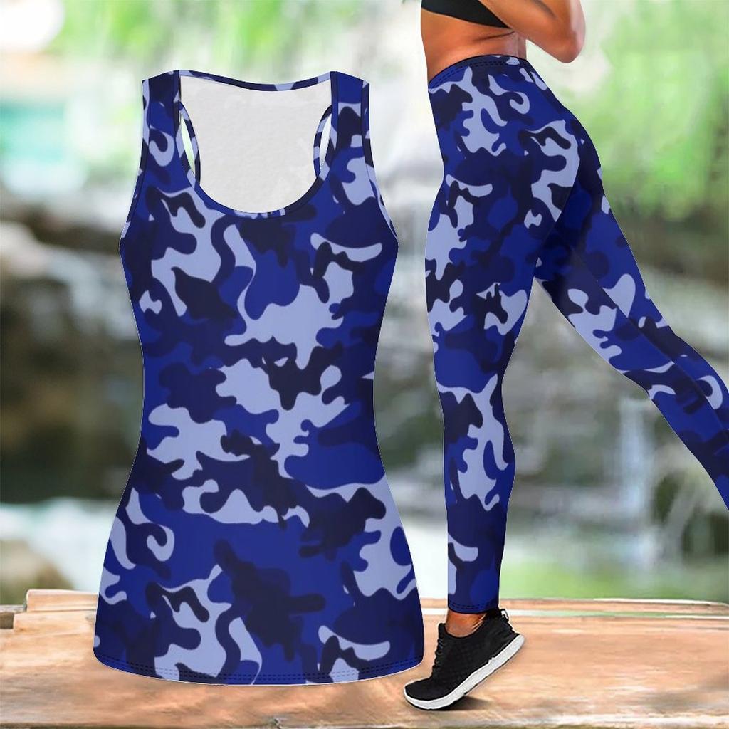 Camouflage-Print Yoga-Outfit für Damen Mode Workout-Leggings Fitness Sport Freizeit Yoga-Set Sportanzug