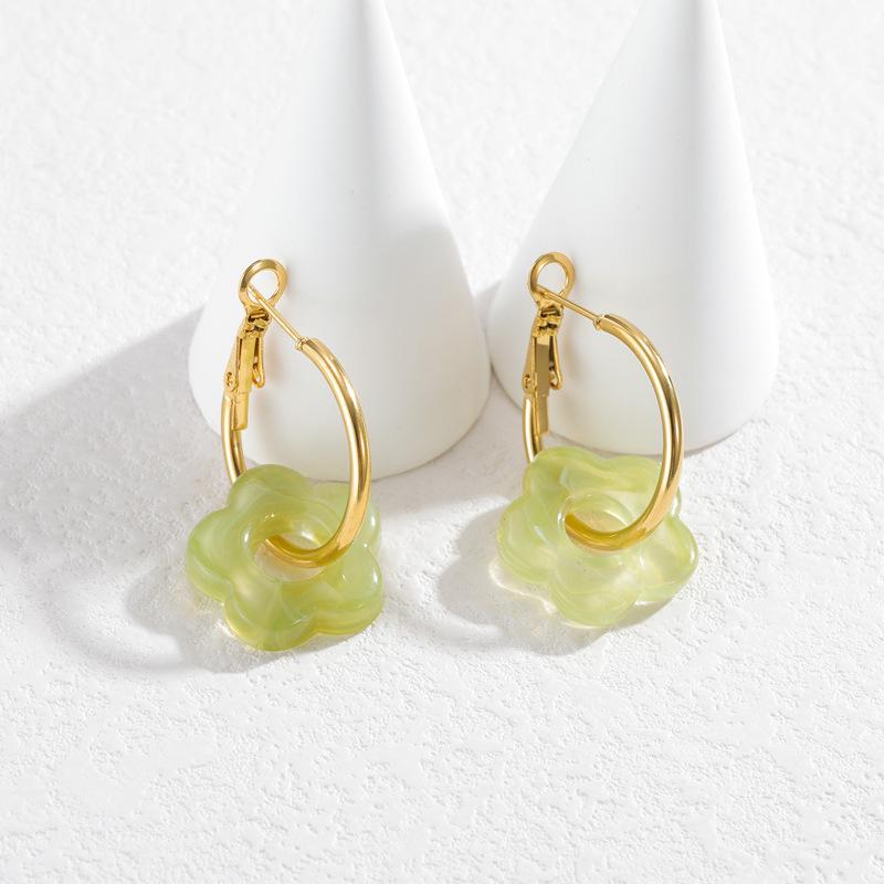 Macaron Color Flower Tassel Earrings, 18K Gold-Plated, Light Luxury Versatile, Niche High-End.