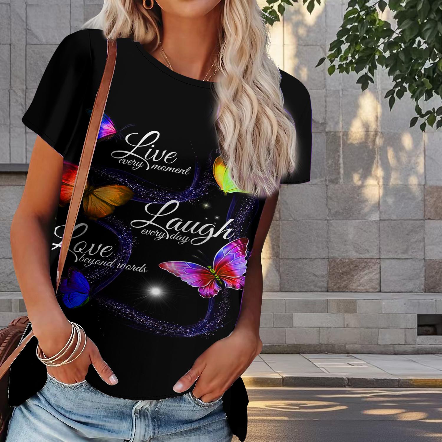 

Женская летняя футболка с принтом бабочек в стиле ретро, футболки с коротким рукавом, повседневные топы с принтом 8XL оранжевый