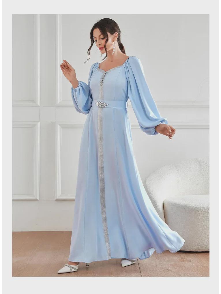 Elegantes Diamantkleid mit hoher Taille, Herbst 2023, muslimische Mode aus dem Nahen Osten