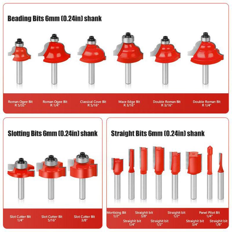 Holzbearbeitungsschneider, 35-teiliges 6-mm-Schaft-Wolframkarbid-Fräser-Set, Holzbearbeitungsschneider, Trimmschneider, Formfräsen