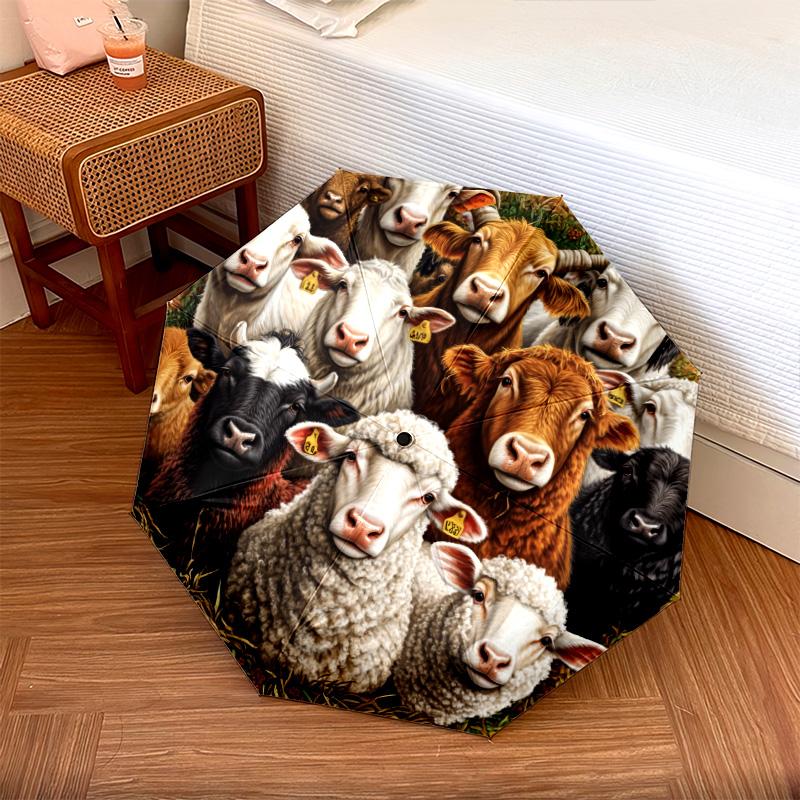 Circle Animals pattern, automatic folding umbrella, portable and foldable design, 8 ribs, a Christmas or birthday gift.