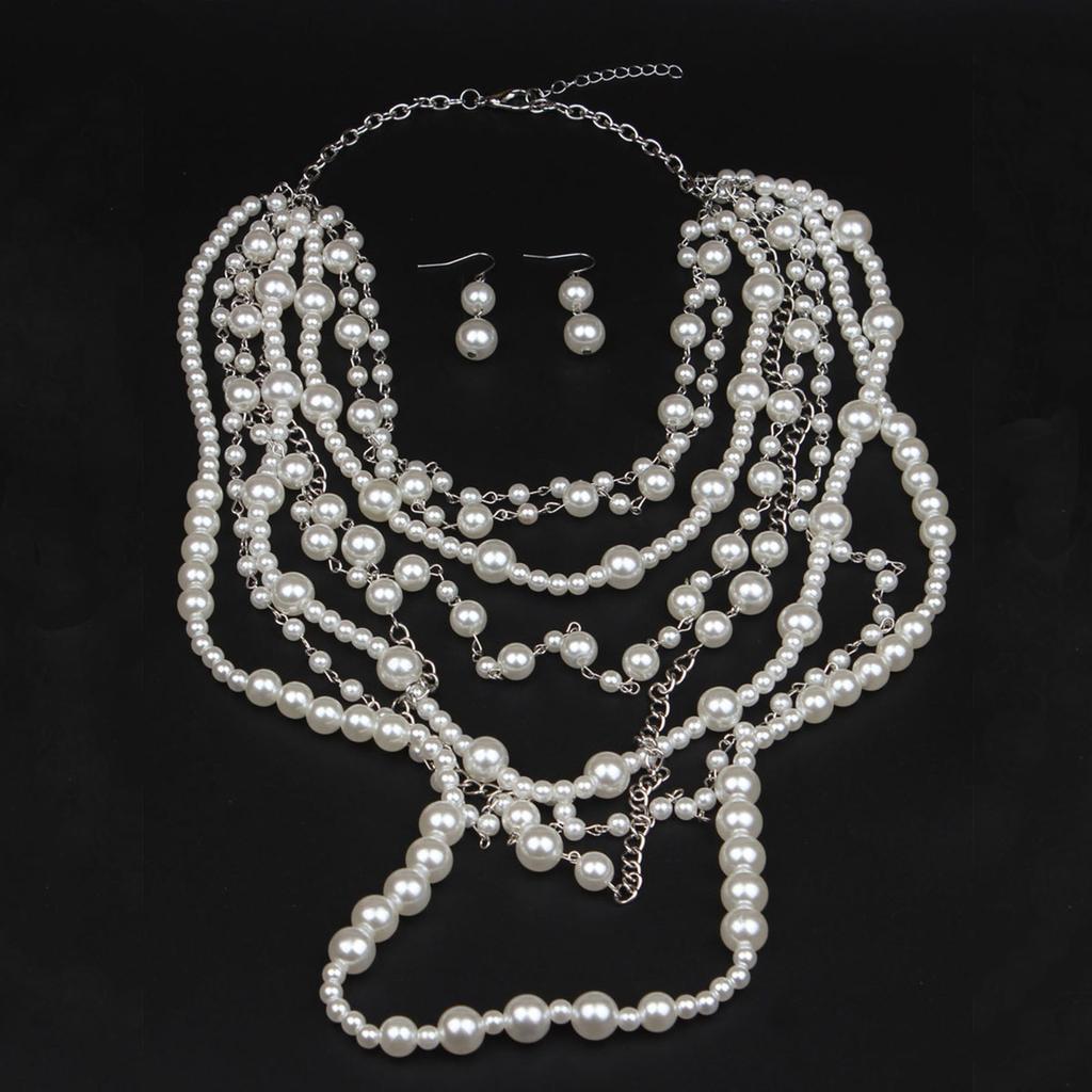 Statement Long Pearls Necklace With Earrings Set for Trendy Women Seek Unique Styles In Fashion Accessories Daily Use