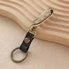 Cowhide Distressed Alloy Waist Hanger Keychain - Creative, Portable, Genuine Leather Pendant for Car Keys