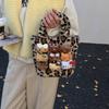 Hello Kitty Plush Black Cat Handbag With Leopard Print And Magnetic Closure For Daily Use