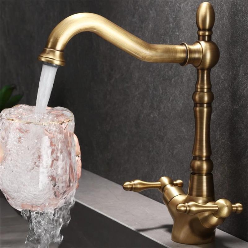 Tuqiu Antique Bathroom Faucet Brass Bathroom Basin Faucet Cold Hot Water Mixer Lavotory Faucet Sink Tap Deck Mounted  Tap