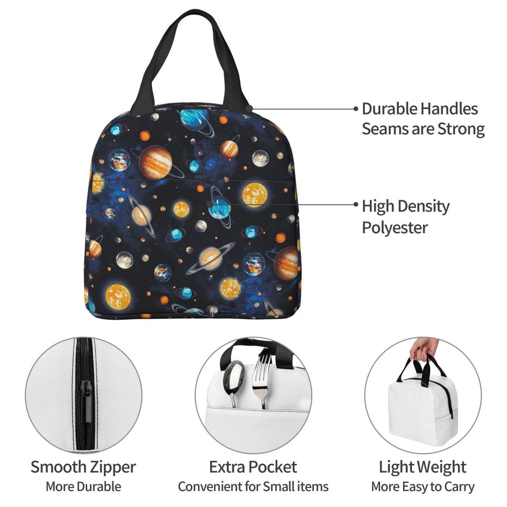 Solar System Space Planets Universe Insulated Lunch Bag for Women Office Cooler Thermal Food Box Tote Lunch Boxes Container
