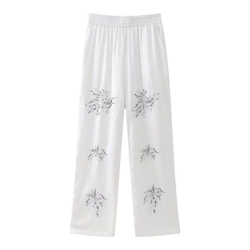 Fashion Style 2024 Spring New Women's Loose Temperament Beaded Embroider Shirt High Waist Pants 4786044 712