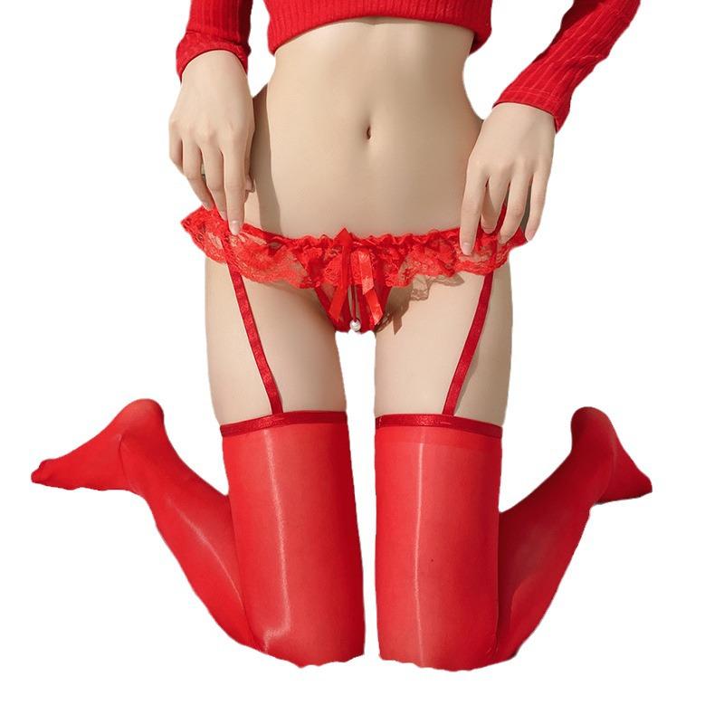 Medias de encaje con liguero y abertura en la entrepierna Qinghe Sexy Pure Desire - Blancas