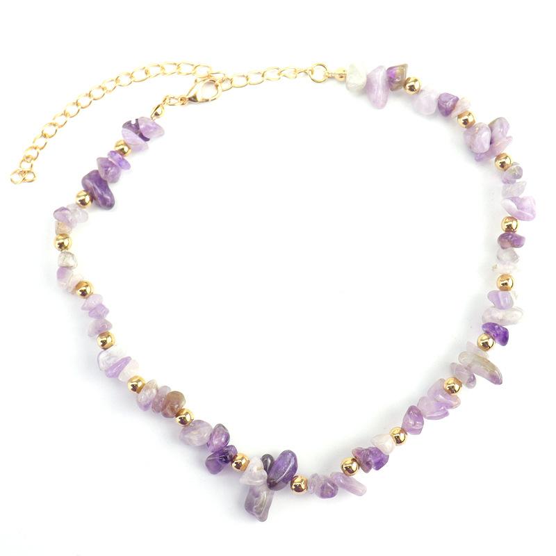 Summer Natural Gravel Collarbone Chain Necklace, Handmade Beaded Gravel Necklace Short Url N133