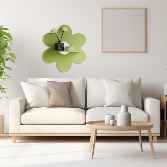 Rustic Floating Shelf Wall Display Shelf Wooden Flower Shaped Storage Organizer for Crystal Plants Living Room Kitchen Home Decor