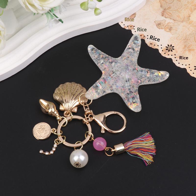 Women Pearl Starfish Accessories Key Ring Starfish Keychain Keychain Bag Pendant Decor Gifts