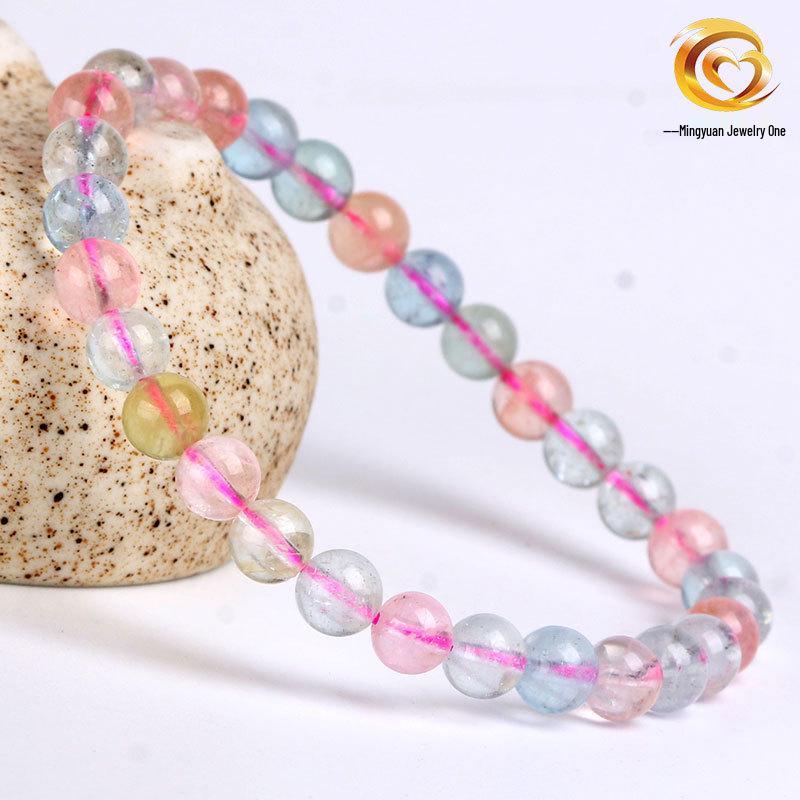 

Candy Color Natural Morganite Beaded Bracelet - Round Bead Jewelry 6MM