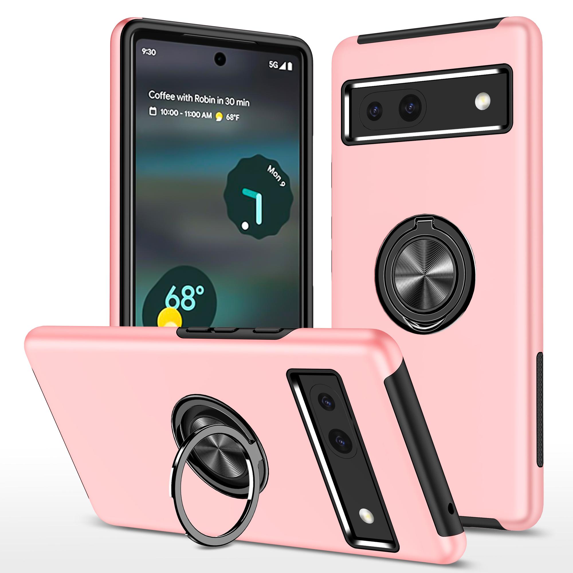

For Google Pixel 7a Rotary Ring Kickstand Phone Case PC+TPU Anti-Drop Back Cover Rose Gold
