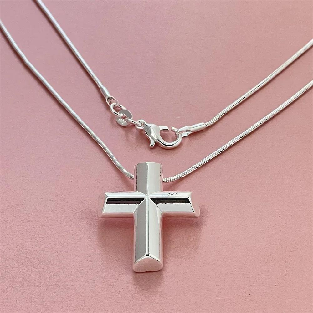 925 Sterling Silver Snake Cross Pendant Necklace for Men Women Wedding Party Fashion Charm Jewelry