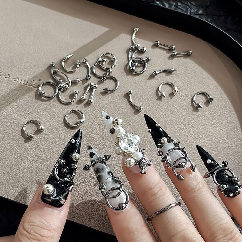 20/30/60 Stück Legierung Retro Kreis Nägel Kunst Charms 3D Punk Stil Schwarz Weiß Nagelteile Nageldekoration Maniküre Zubehör