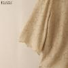 ZANZEA Women Casual Round Neck 3/4 Sleeve Lace Crochet Patchwork Loose Blouse