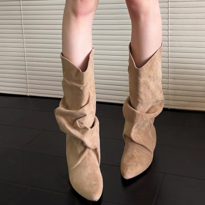 Fashion Autumn Winter Vintage Women Mordern Boots Fashion Slip On Internal Elevation Shoes Street Style Banquet Party Botas Mujer