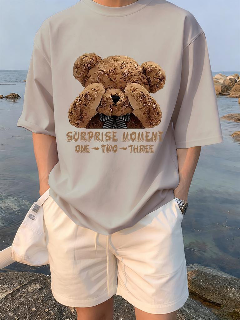 One Two Three Teddy Bear Printing TShirts Womens Summer Cotton Short Sleeve Tees Loose ONeck Soft Tops Basic Woman Clothes