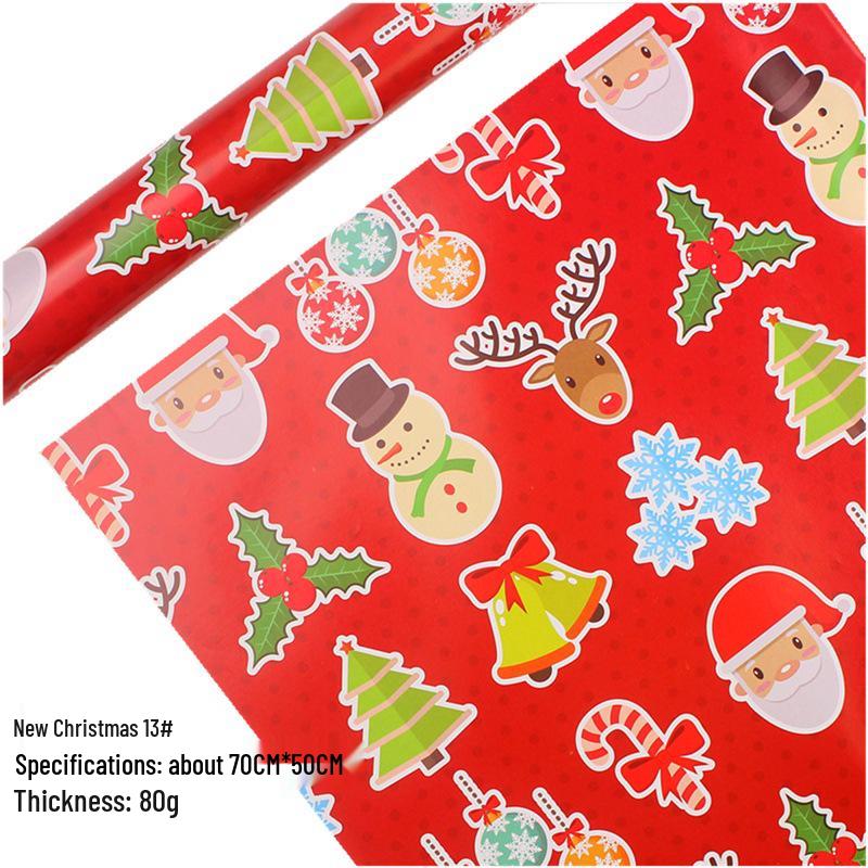 Holiday Gift Wrapping Paper Set: Cartoon Christmas & New Year Design with Tissue Paper