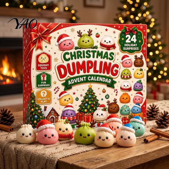 Christmas Party Favors Stocking Stuffers Advent Calendar with 24Pcs Squeeze Dumplings, Soft Sensory Fidget Portable Stress Relief Toys for Travel
