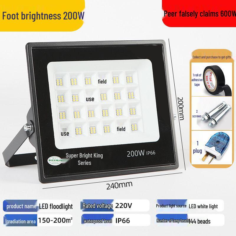 LED High-Power Outdoor Waterproof Floodlight: Super Bright Stadium Spotlight for Construction Sites