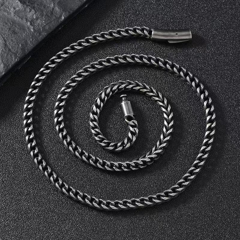 Retro Stainless Steel Dragon Bone Chain Necklace & Bracelet Set for Men