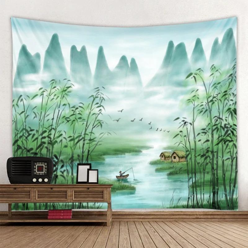 Home Wall Decoration Tapestry Landscape Ink Painting Pattern Background Office Living Room Tapestry