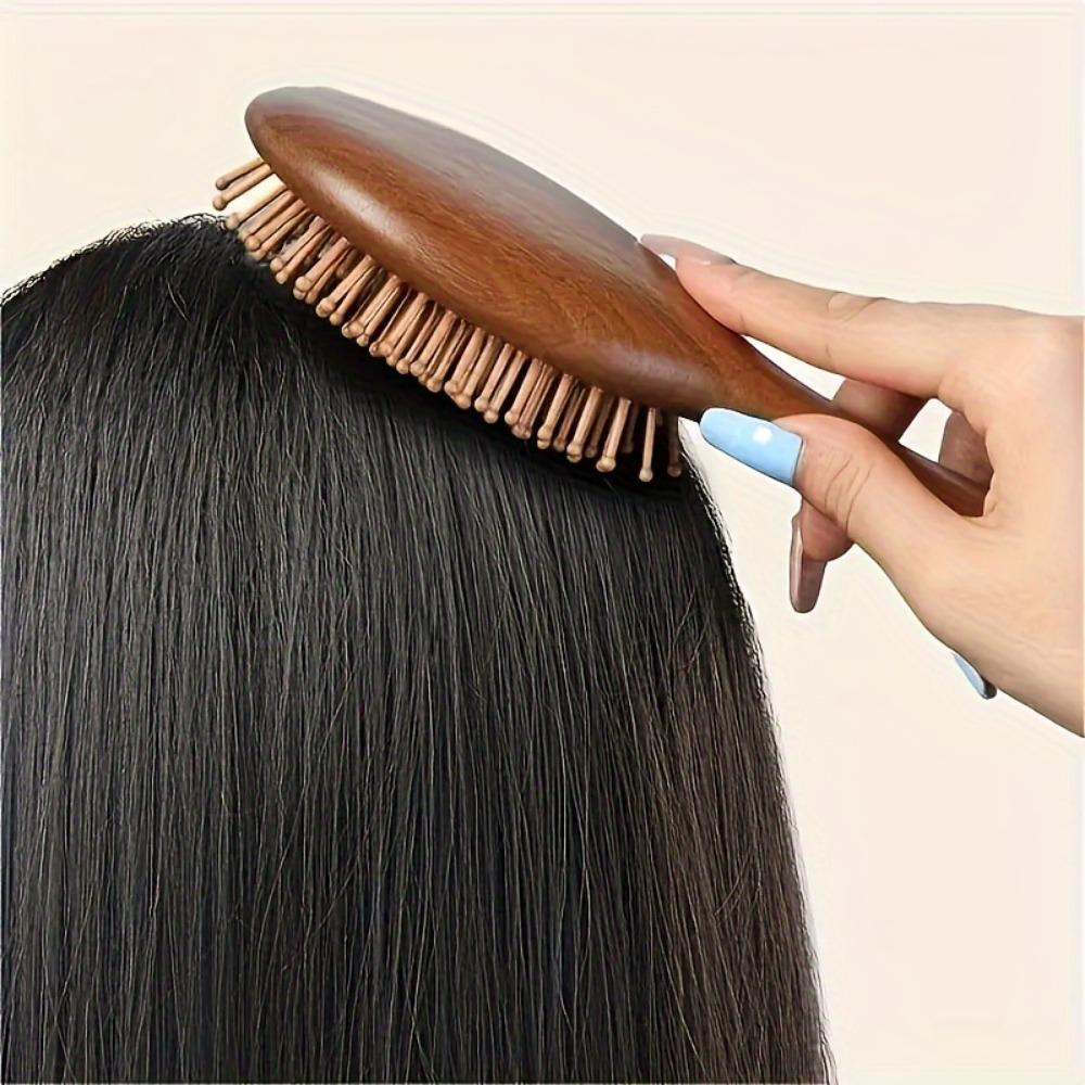 Hand-Carved Sandalwood Air Cushion Comb With Bamboo Bristles Wooden Hair Styling Comb Oval Scalp Massage Brush Comb
