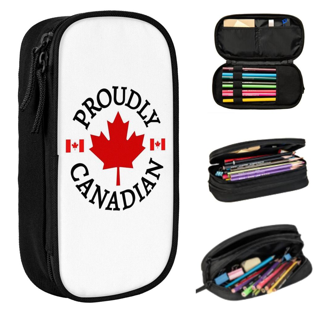Proudly Canadian With Maple Leaf And Flag Canada Pencil Case Kids Gifts Pen Box Pencil Bag Stationery Supplies Pen Holder Bag